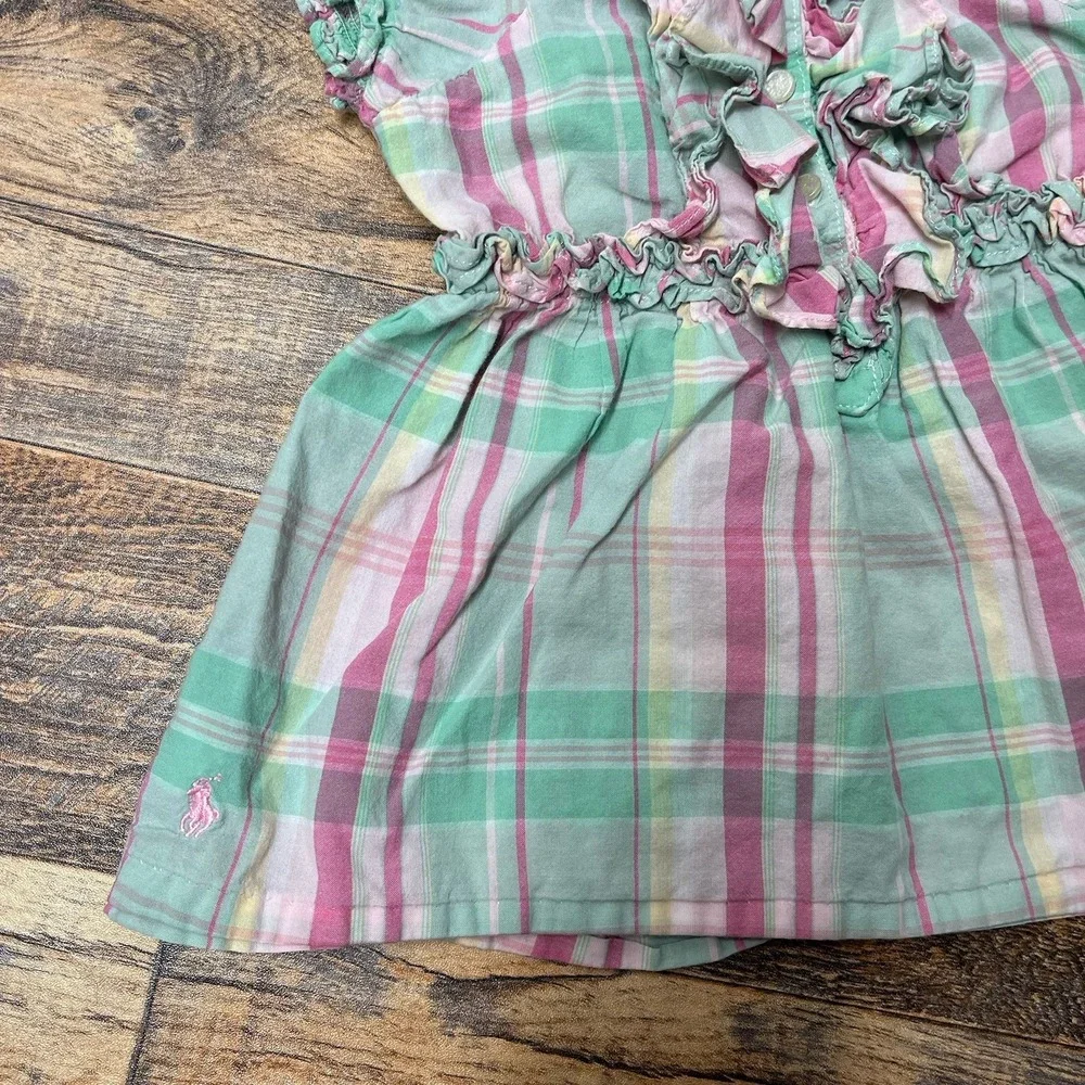 Ralph Lauren Ruffle Dress Baby‎ Girl 12m Plaid Preppy Logo Cotton Summer Coastal